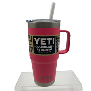 YETI RAMBLER 25 oz MUG WITH STRAW LID TROPICAL PINK BRAND NEW Tag, Travel Mug.